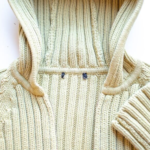 Chartreuse Ribbed Cable-knit Full Zip Hoodie Size Medium - Picture 2 of 5